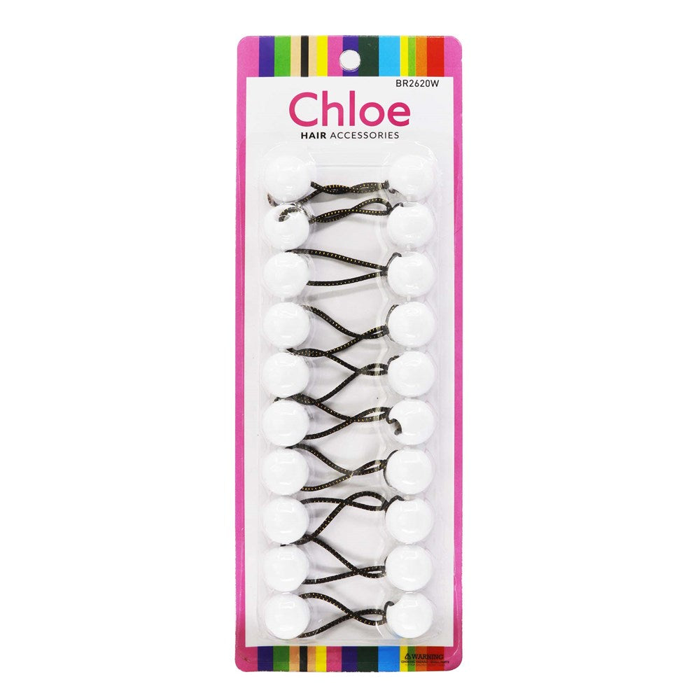 CHLOE 10pcs Twin Beads Ponytailers 20mm White #BR2620W