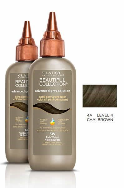 BEAUTIFUL COLLECTION Advanced Gray Solution - Semi Permanent Hair Color 4A Chai Brown