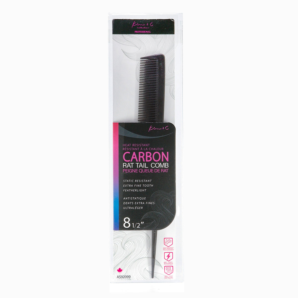 Kim & C Carbon Rat Tail Comb 8 1/2 inch