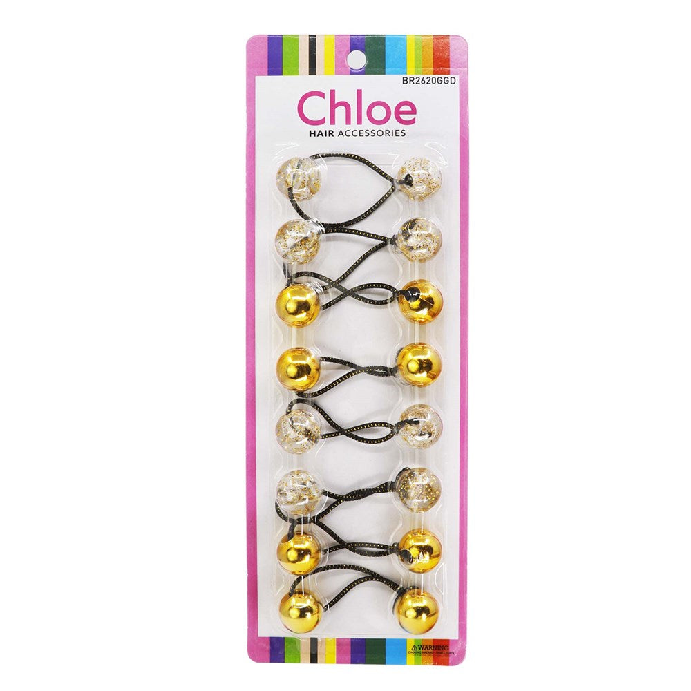 CHLOE 8pcs Twin Beads Ponytailers 20mm Glitter Gold Assorted #BR2620GGD