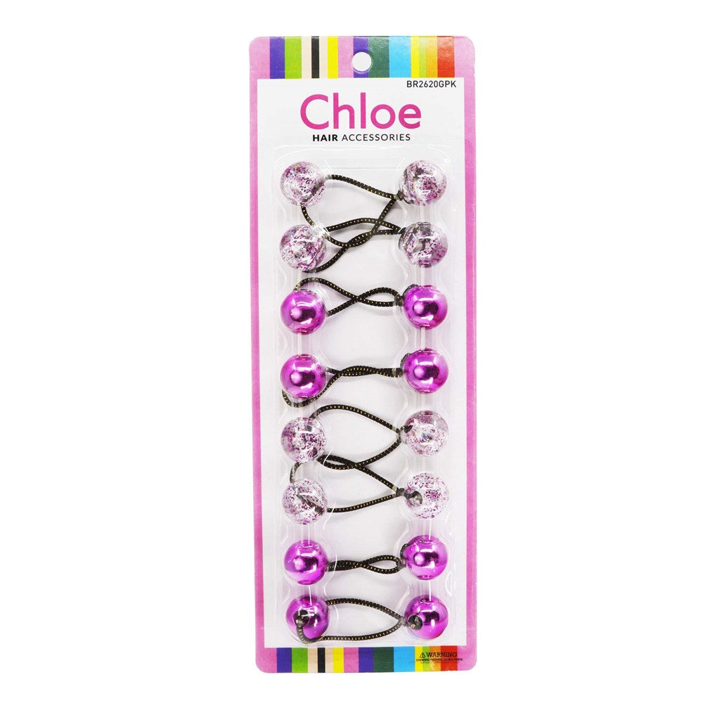 CHLOE 8pcs Twin Beads Ponytailers 20mm Glitter Pink Assorted #BR2620GPK