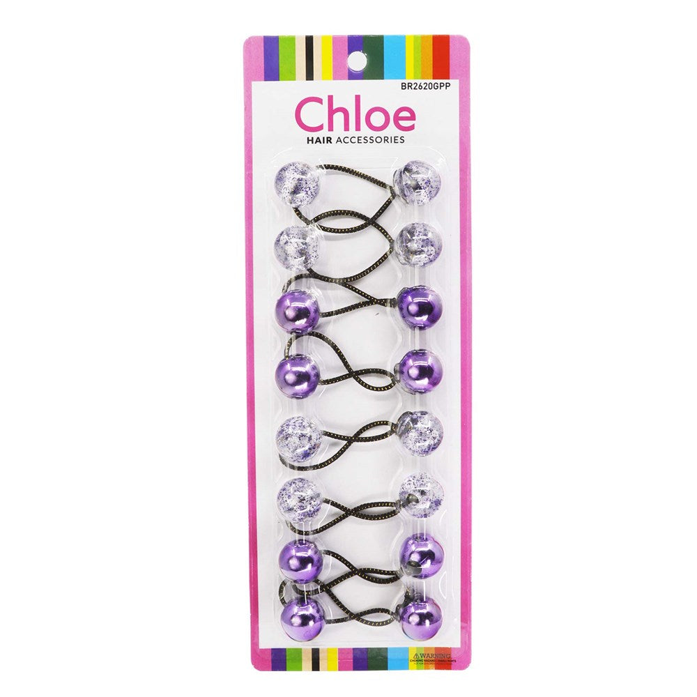 CHLOE 8pcs Twin Beads Ponytailers 20mm Glitter Purple Assorted #BR2620GPP