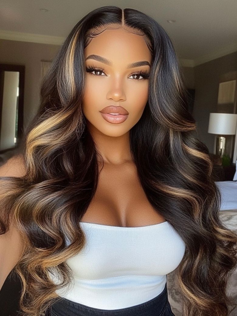 🔥 Elena – The Dark Brown Body Wave Wig with Face-Framing Highlights (Glueless & Effortless!)