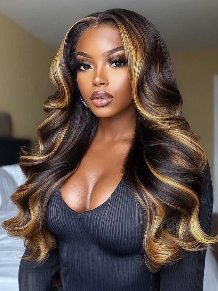 🔥 Elena – The Dark Brown Body Wave Wig with Face-Framing Highlights (Glueless & Effortless!)