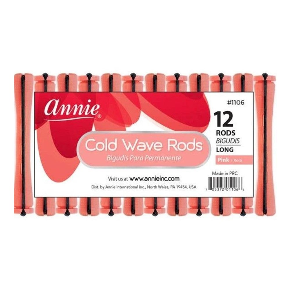 ANNIE Cold Wave Rods with Rubber Band Long(1/3" Diameter) 12ct Pink Carton of 12