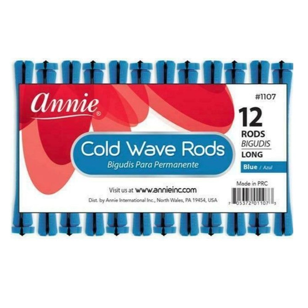 ANNIE Cold Wave Rods with Rubber Band Long(3/10" Diameter) 12ct Blue Carton of 12