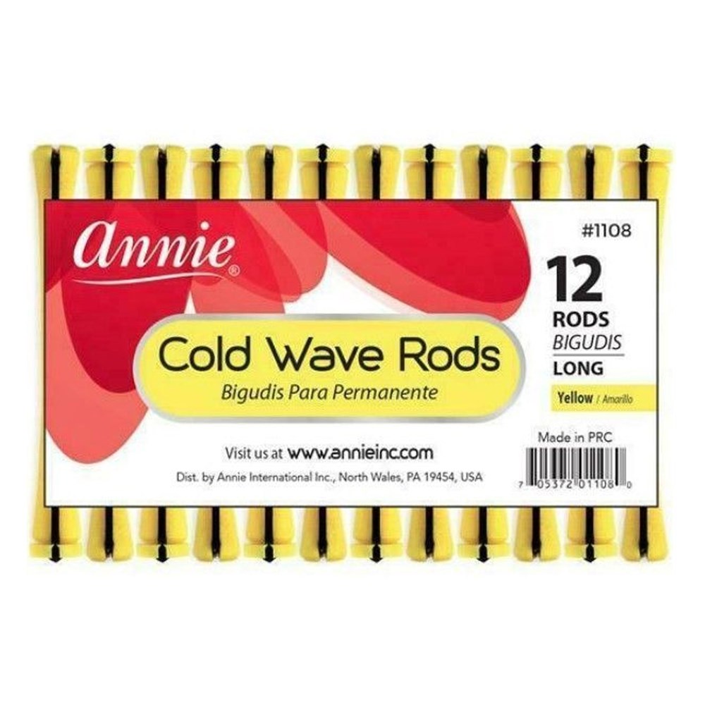 ANNIE Cold Wave Rods with Rubber Band Long(2/5" Diameter) 12ct Yellow Carton of 12