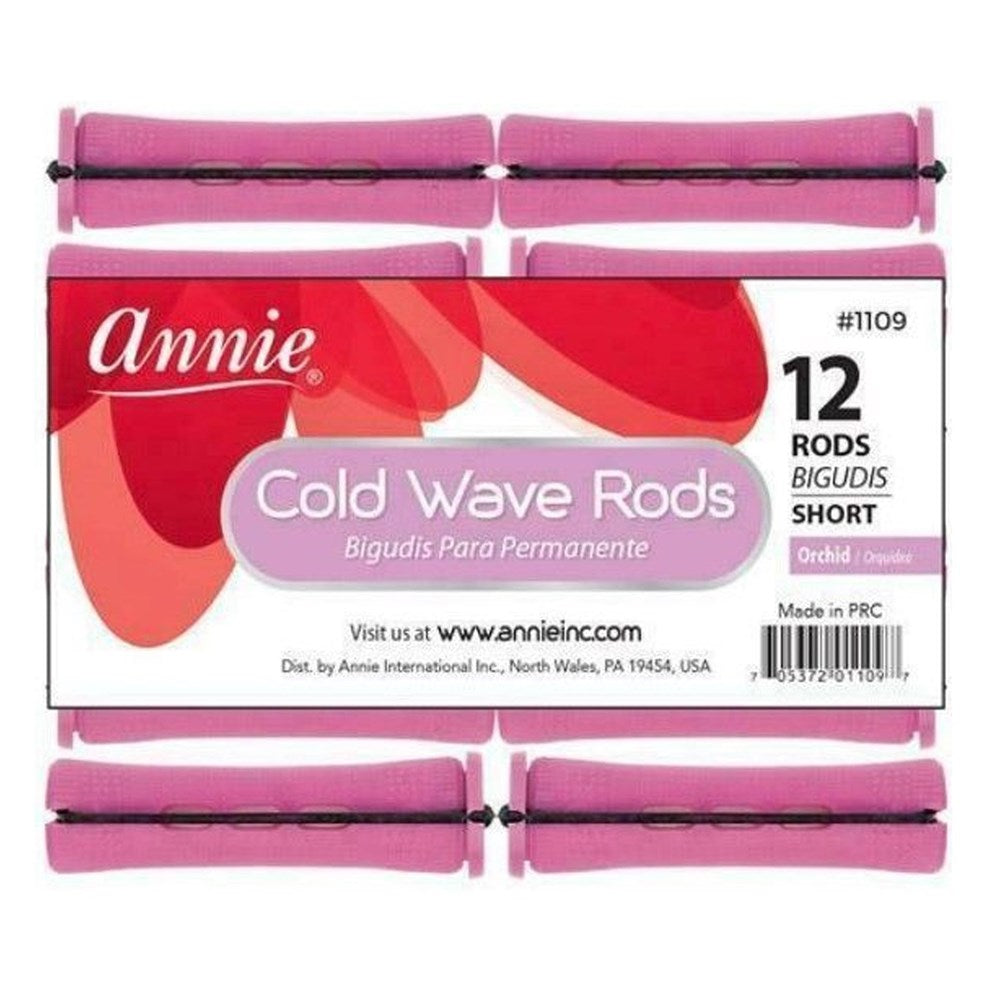 ANNIE Cold Wave Rods with Rubber Band Short(7/10" Diameter) 12ct Orchid Carton of 12