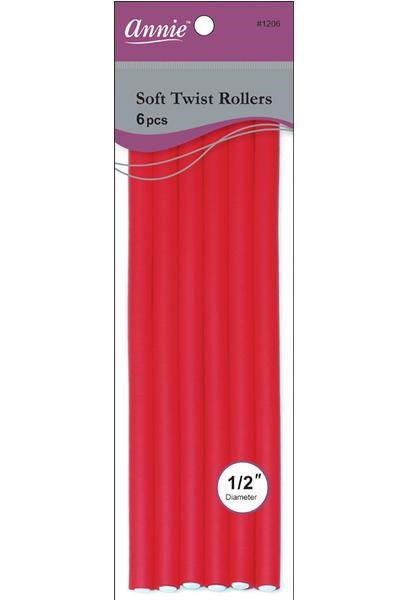 ANNIE Soft Twist Rollers (10inch Long) 1/2" Diameter 6ct Red