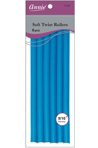 ANNIE Soft Twist Rollers (10inch Long) 9/16" Diameter 6ct Blue