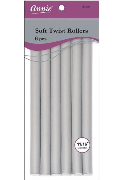 ANNIE Soft Twist Rollers (10inch Long) 11/16" Diameter 6ct Gray