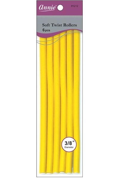 ANNIE Soft Twist Rollers (10inch Long) 3/8" Diameter 6ct Yellow