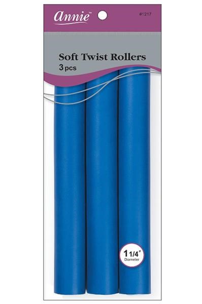 ANNIE Soft Twist Rollers (10inch Long) 1 1/4" Diameter 3ct Blue