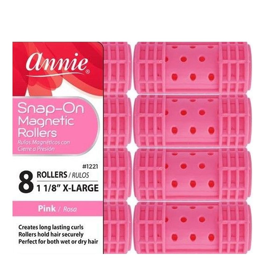 ANNIE Snap-On Magnetic Rollers X-Large (1 1/8" Diameter) 8ct Pink