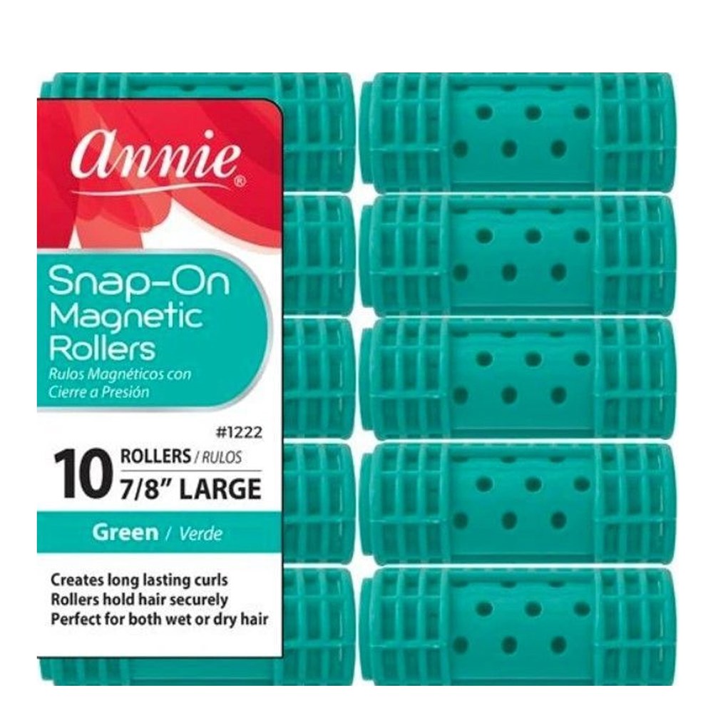 ANNIE Snap-On Magnetic Rollers Large (7/8" Diameter) 10ct Green