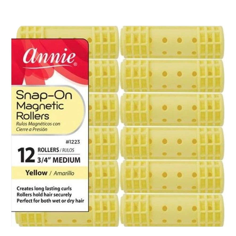 ANNIE Snap-On Magnetic Rollers Medium (3/4" Diameter) 12ct Yellow