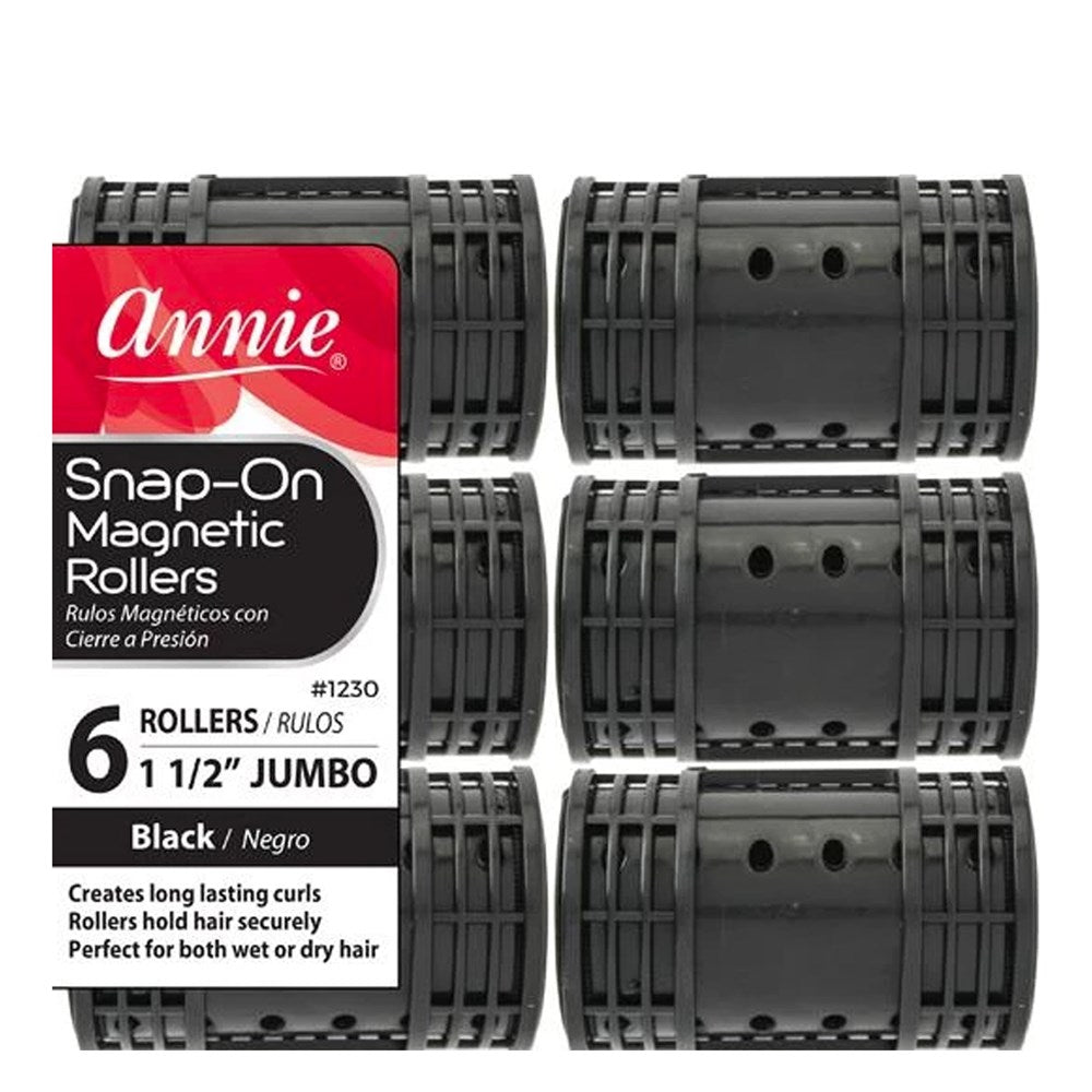 ANNIE Snap-On Magnetic Rollers Jumbo (1 1/2" Diameter) 6ct Black