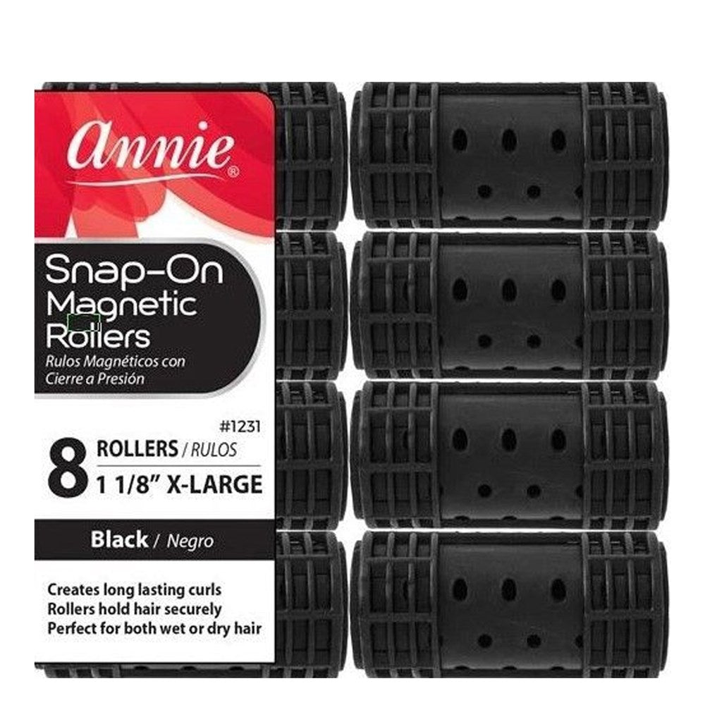 ANNIE Snap-On Magnetic Rollers X-Large (1 1/8" Diameter) 8ct Black