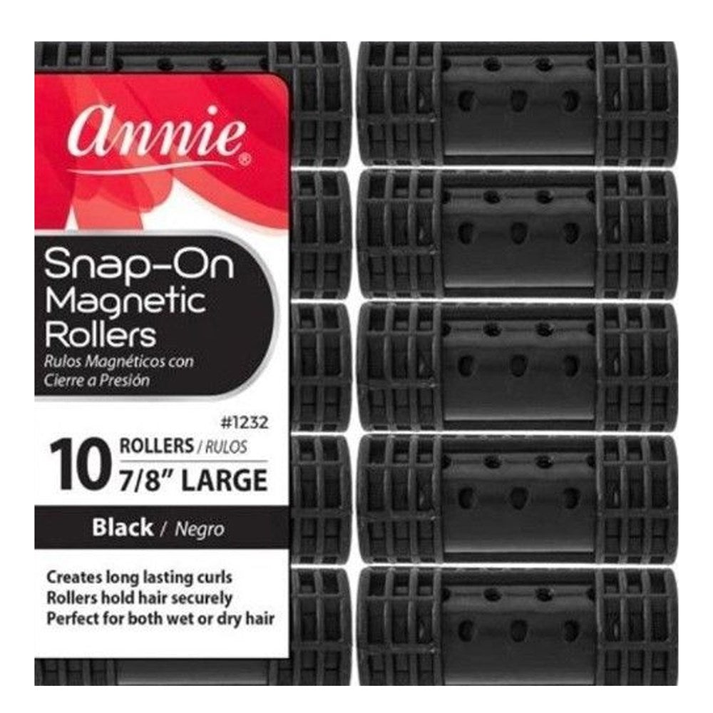 ANNIE Snap-On Magnetic Rollers Large (7/8" Diameter) 10ct Black