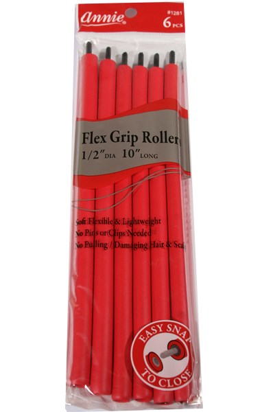 ANNIE Flex Grip Rollers (10inch Long) 1/2" Diameter 6ct Red