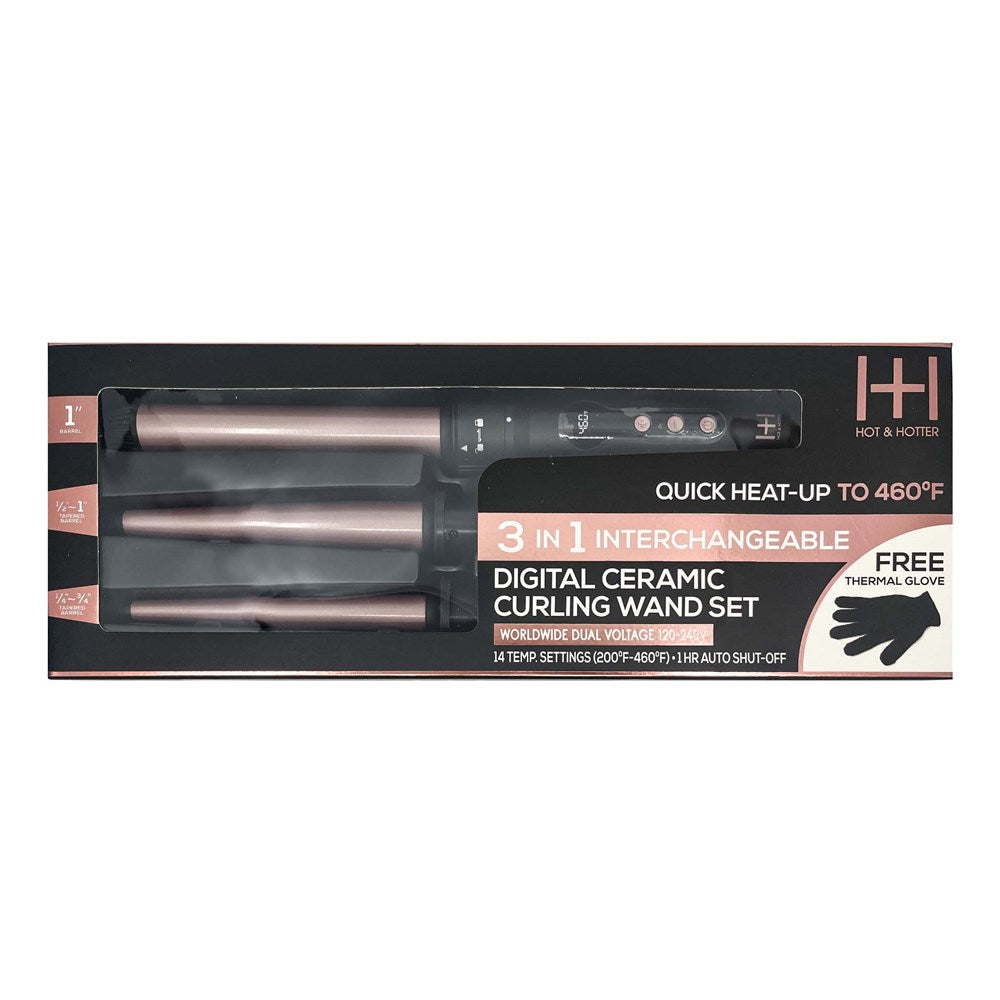 ANNIE Hot & Hotter 3 in 1 Interchangeable Digital Curling Wand Set