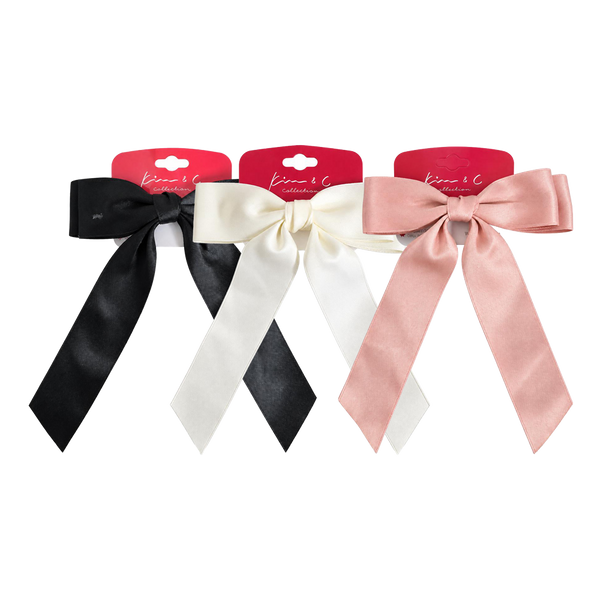KIM & C Satin Long Tail Ribbon Bow Clip