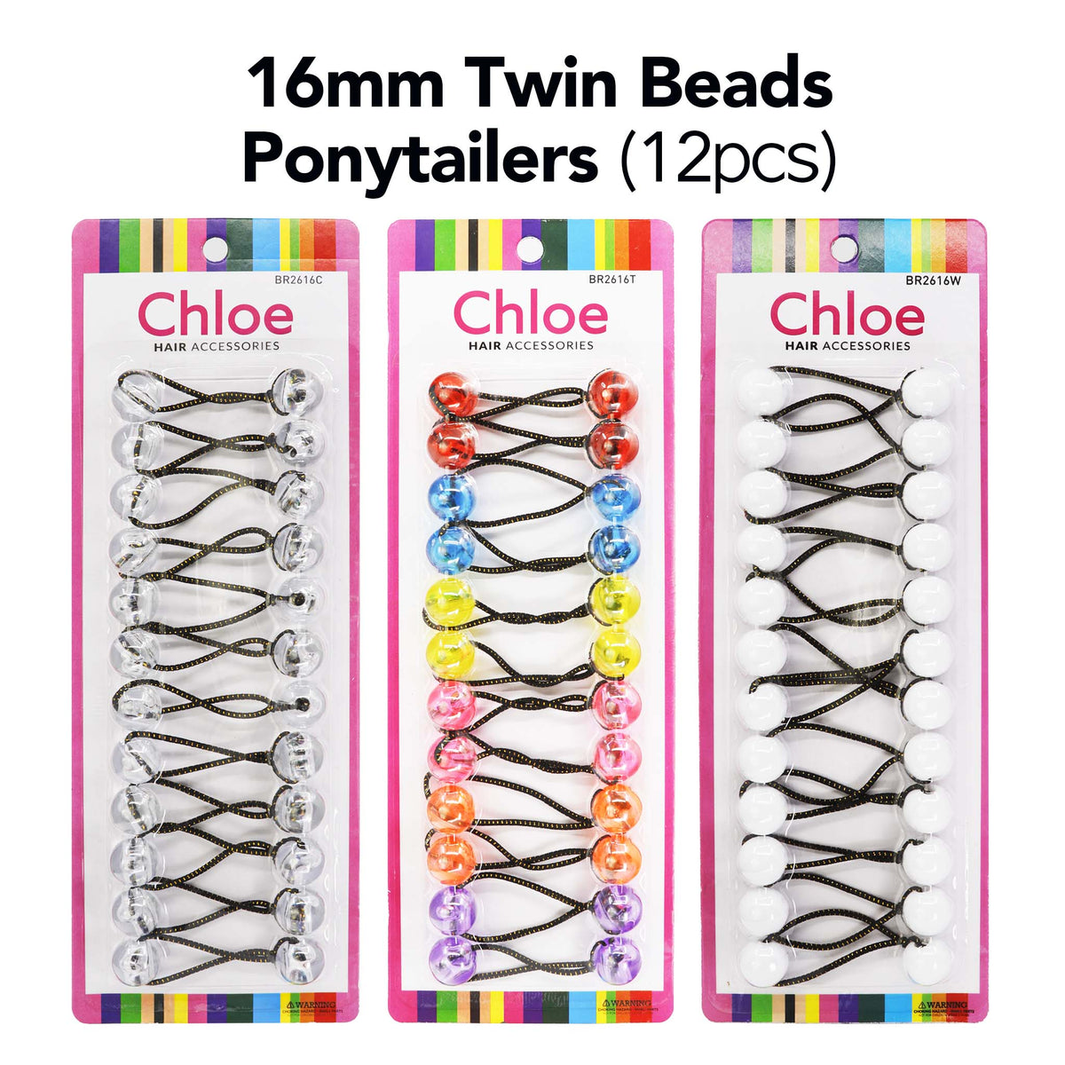 CHLOE 12pcs Twin Beads Ponytailers 16mm