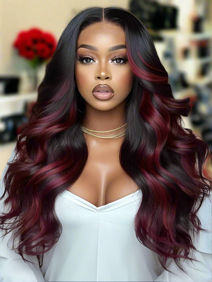 💖 Sienna – The 'Melt & Go' Burgundy Highlight Wig (No Glue Needed!)