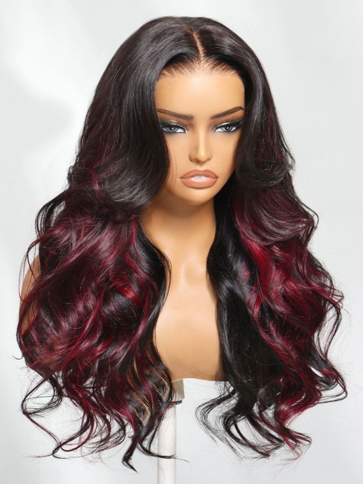 🔥 Seraphina – The Burgundy Highlight Loose Wave Wig (Glueless & Luxe!)