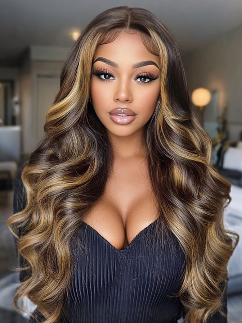 🔥 Elena – The Dark Brown Body Wave Wig with Face-Framing Highlights (Glueless & Effortless!)