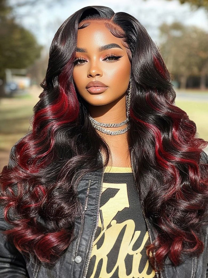 🔥 Seraphina – The Burgundy Highlight Loose Wave Wig (Glueless & Luxe!)