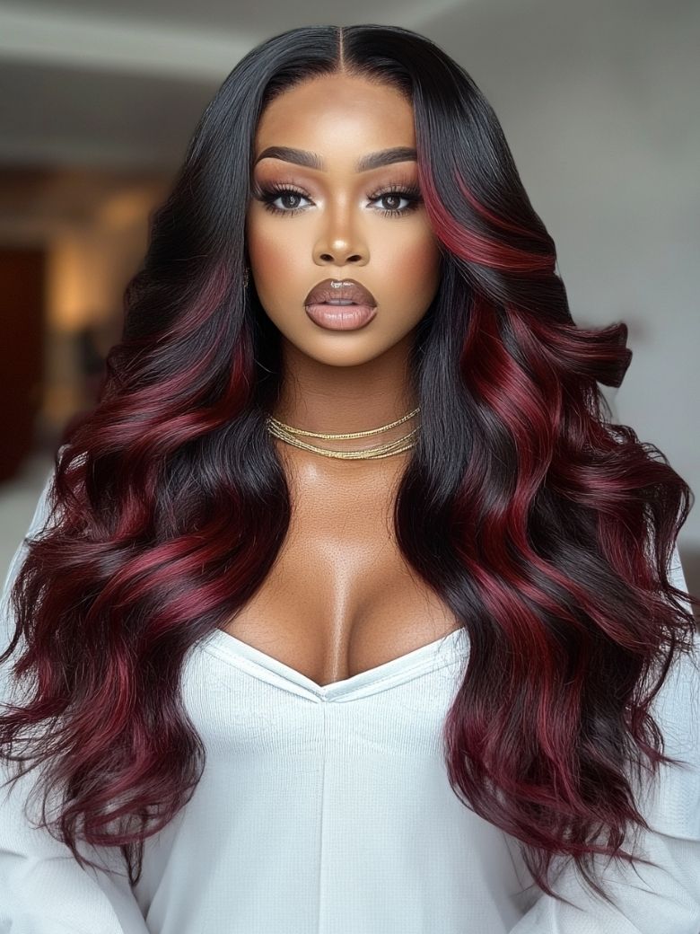 🔥 Seraphina – The Burgundy Highlight Loose Wave Wig (Glueless & Luxe!)